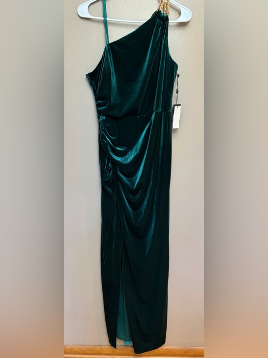 Adrianna Papell Dresses & Skirts - NWT Adrianna Papell 1-Shoulder Elegant Emerald Velvet Evening Party Dress Sz 8